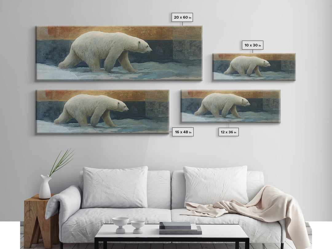 Polar Bear Crossing Blue Ice Framed Canvas Print, Wildlife Art, Neutral Decor, Living Room Decor, Fine Art, Wild, Wall Art, WIL-3x1-7