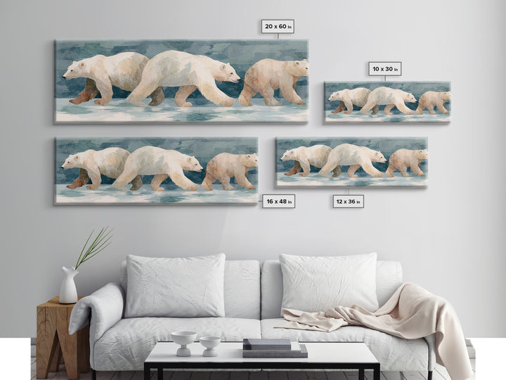 Polar Bear Crossing Blue Ice Framed Canvas Print, Wildlife Art, Living Room Decor, Oil Painting, Wild, Living Room Art, WIL-3x1-79