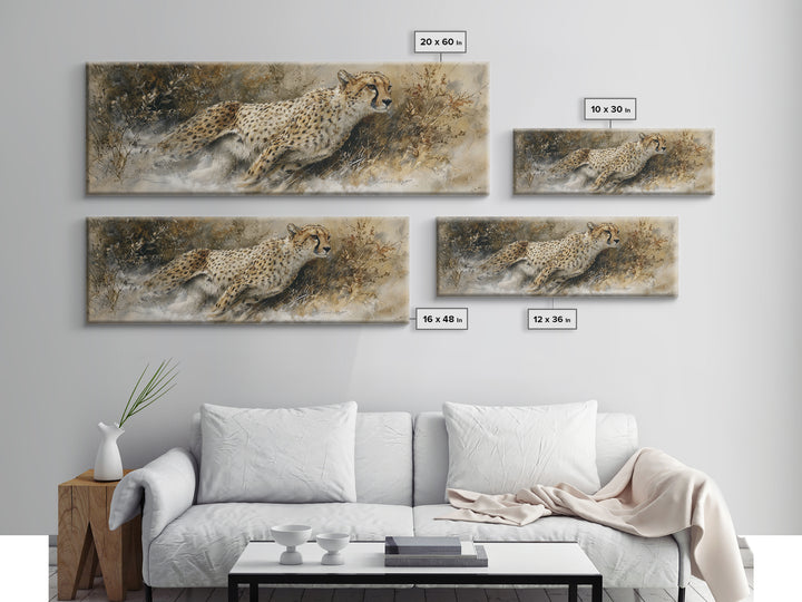 Cheetah Running Through Warm Dust Canvas Print, Wildlife Art, Digital Download Art, Living Room Decor, Oil Painting, Wild, WIL-3x1-85
