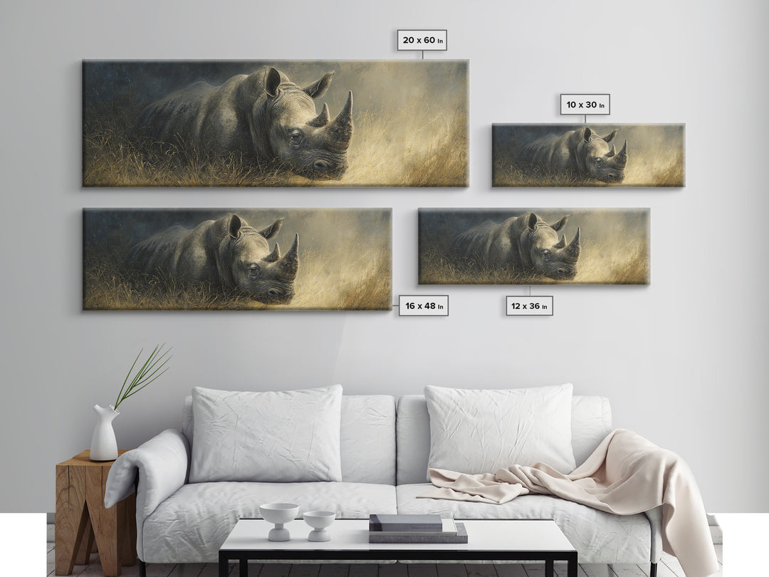 Rhino in Dramatic Stormy Light Canvas Print, Wildlife Art, Neutral Decor, Living Room Decor, Fine Art, Wild, Wall Art, WIL-3x1-96