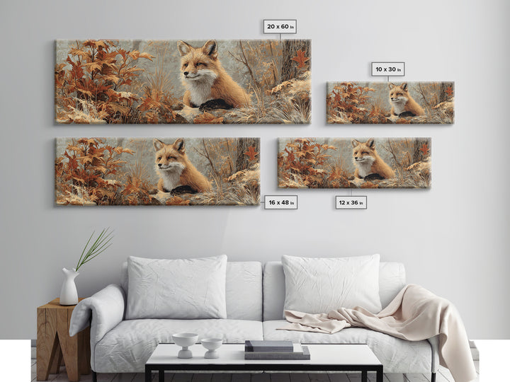 Fox in Autumn Forest Leaves Canvas Print, Wildlife Art, Gallery Decor, Living Room Decor, Fine Art, Wild, Contemporary Art, WIL-3x1-97