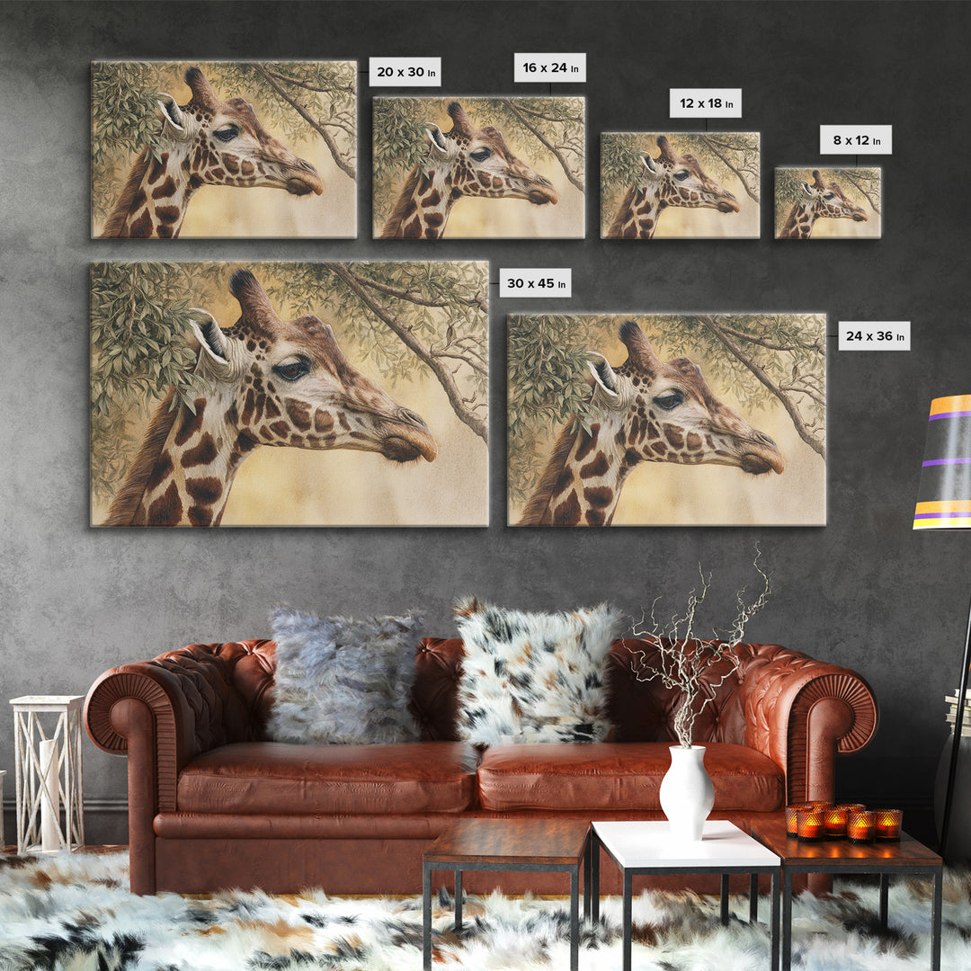 Giraffe Pair under Acacia Tree Canvas Print, Wildlife Art, Leopard Wall Art, Living Room Decor, Fine Art, Wild, Fine Art Print, WIL-3x2-11