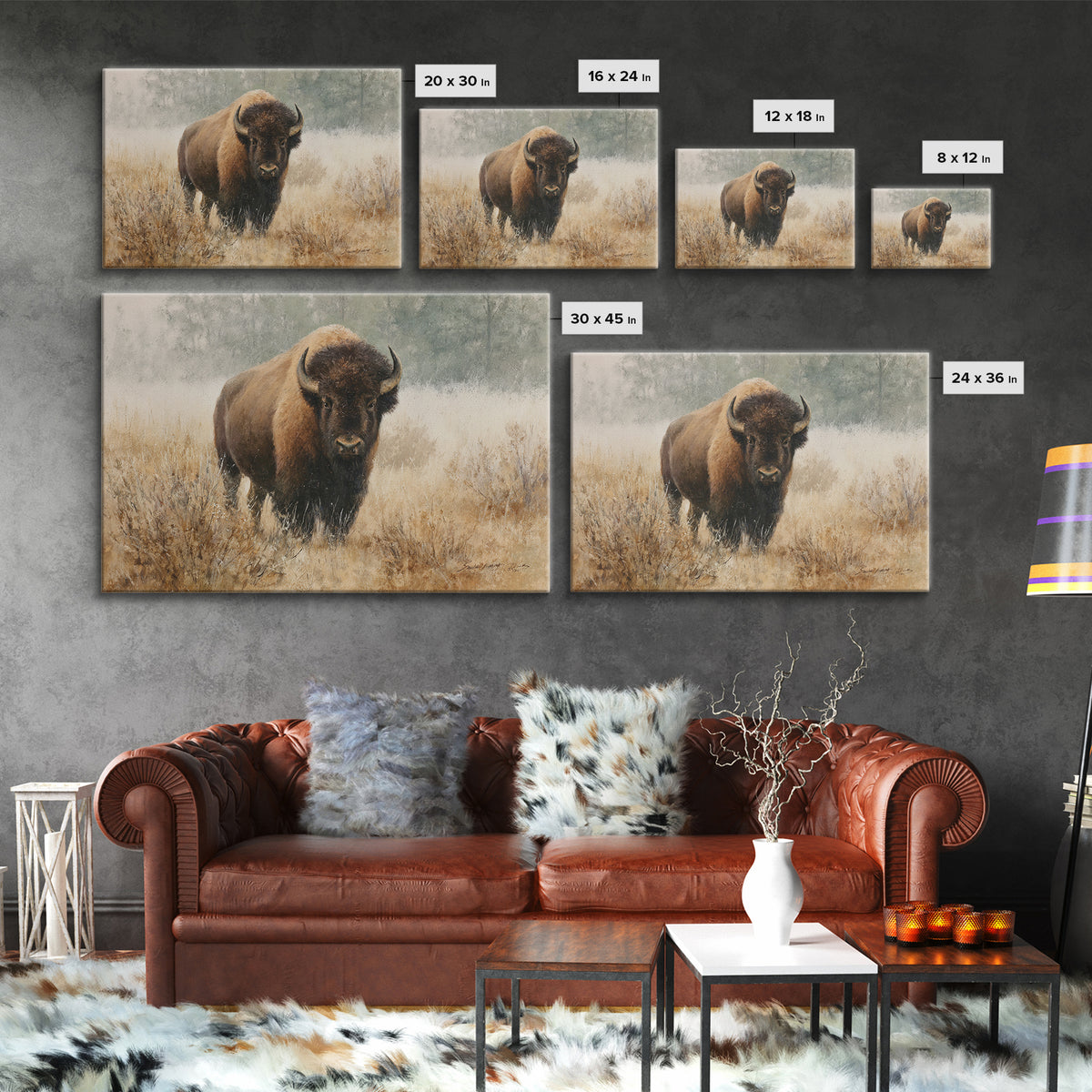 Bison on Wide Western Prairie Canvas Print, Wildlife Art, Living Room Wall Art, Living Room Decor, Wild, Unique Home Decor, WIL-3x2-17