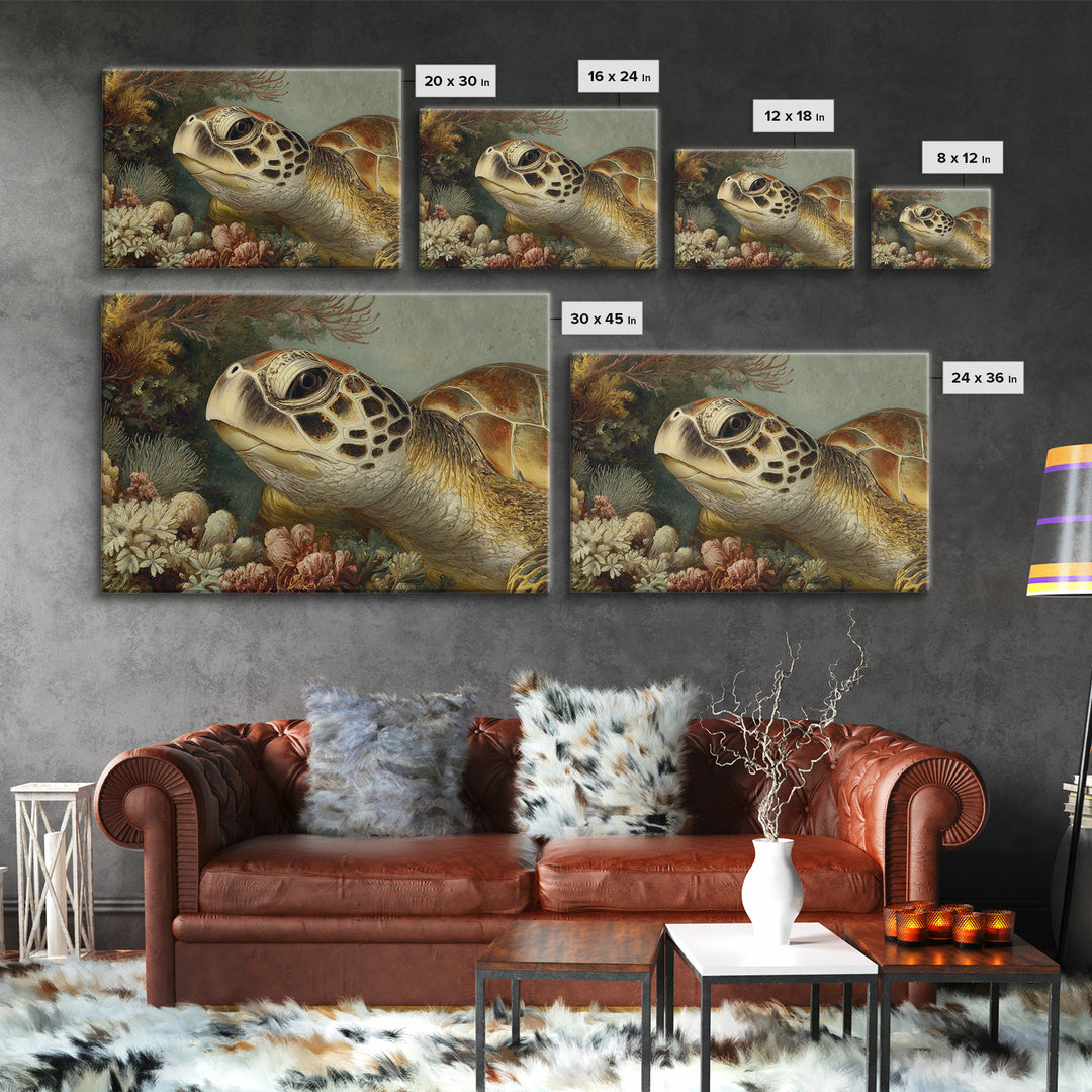 Sea Turtle over Coral Reef Canvas Print, Wildlife Art, Original Art, Living Room Decor, Oil Painting, Wild, Leopard Wall Art, WIL-3x2-22