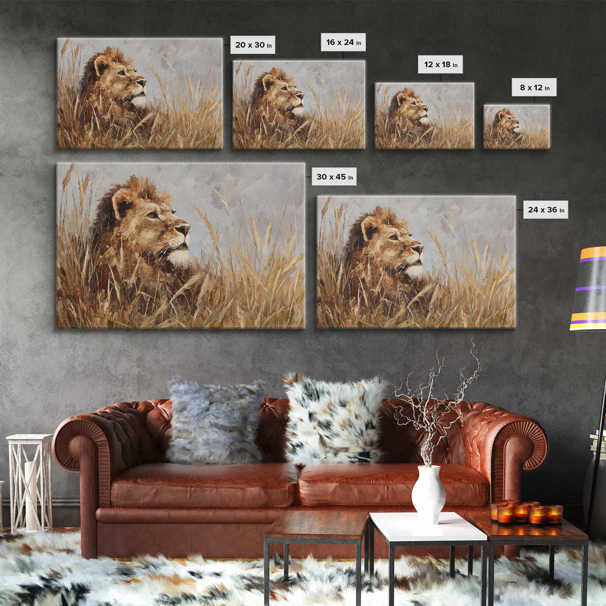 Lion Emerging from Golden Savanna Grass Canvas Print, Wildlife Art, Bird Wall Art, Living Room Decor, Fine Art, Wild, WIL-3x2-29