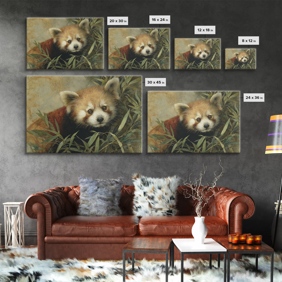 Red Panda Among Bamboo Leaves Canvas Print, Wildlife Art, Leopard Wall Art, Living Room Decor, Fine Art, Wild, Fine Art Print, WIL-3x2-48