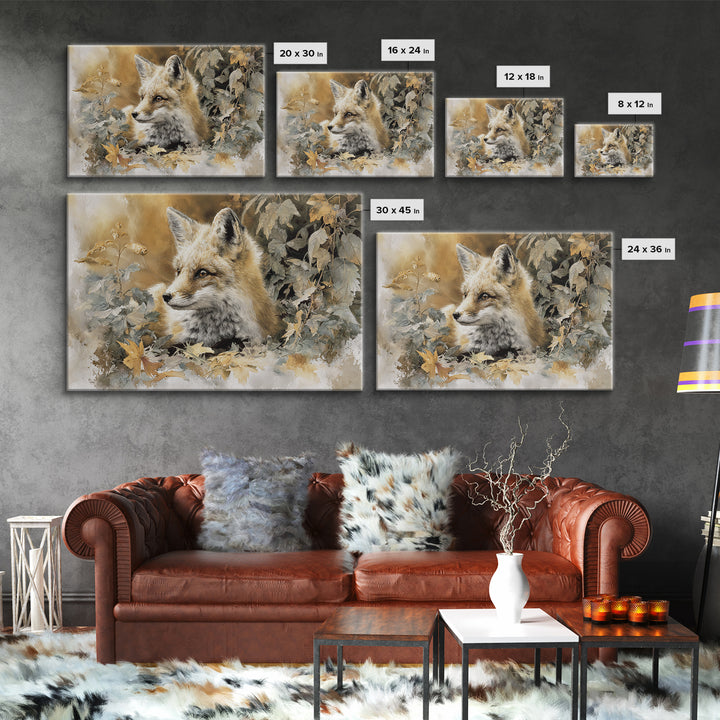 Fox in Autumn Forest Leaves Canvas Print, Wildlife Art, Leopard Wall Art, Living Room Decor, Fine Art, Wild, Fine Art Print, WIL-3x2-61