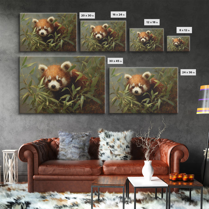 Red Panda Among Bamboo Leaves Canvas Print, Wildlife Art, Modern Decor, Living Room Decor, Fine Art, Wild, Home Decor, WIL-3x2-72