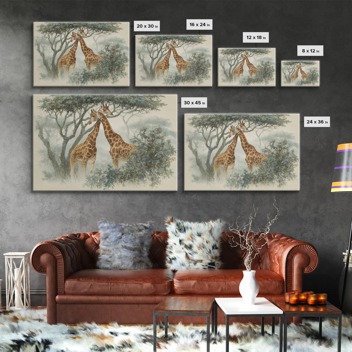 Giraffe Pair under Acacia Tree Canvas Print, Wildlife Art, Wall Art, Living Room Decor, Fine Art, Wild, Modern Wall Art, WIL-3x2-83