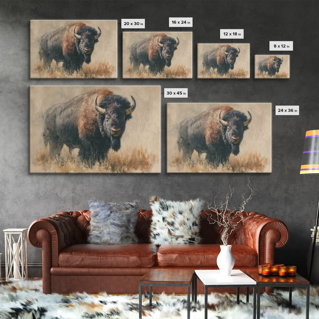 Bison on Wide Western Prairie Canvas Print, Wildlife Art, Forest Wall Art, Living Room Decor, Oil Painting, Wild, WIL-3x2-89