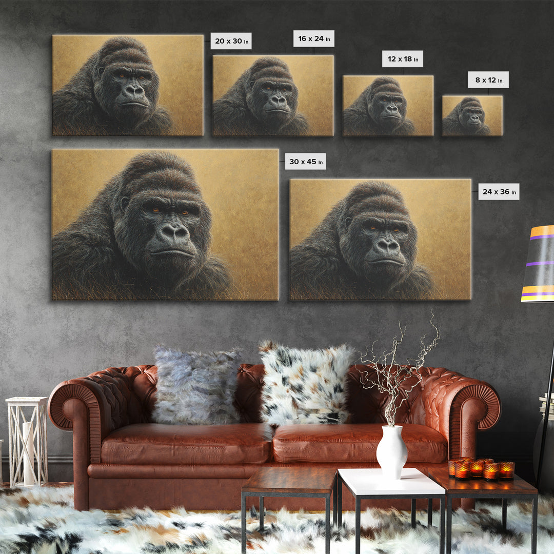 Gorilla Portrait with Powerful Gaze Canvas Print, Wildlife Art, Unique Home Decor, Living Room Decor, Fine Art, Wild, WIL-3x2-93