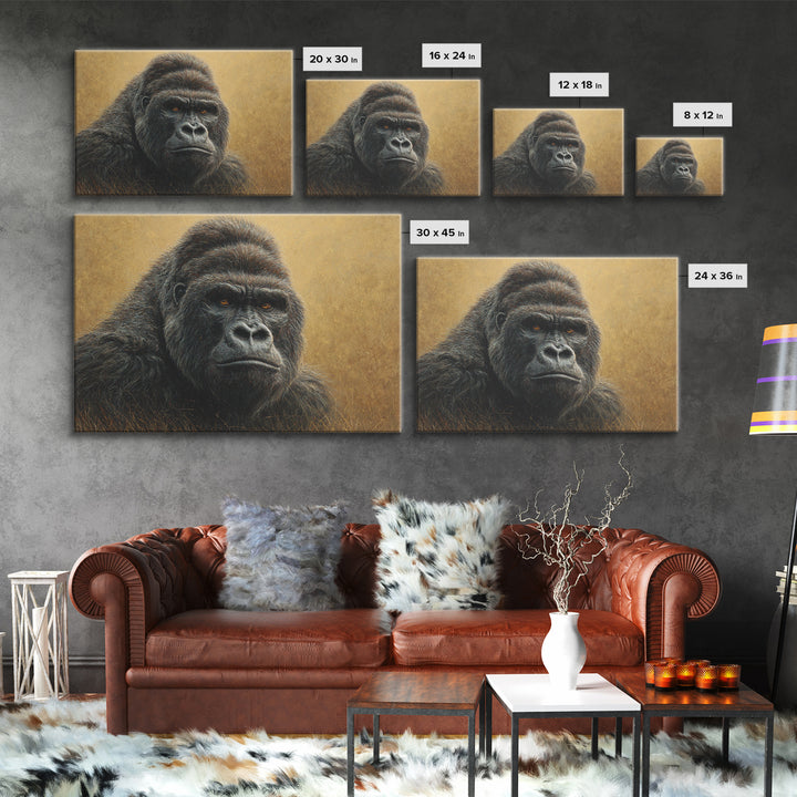 Gorilla Portrait with Powerful Gaze Canvas Print, Wildlife Art, Unique Home Decor, Living Room Decor, Fine Art, Wild, WIL-3x2-93