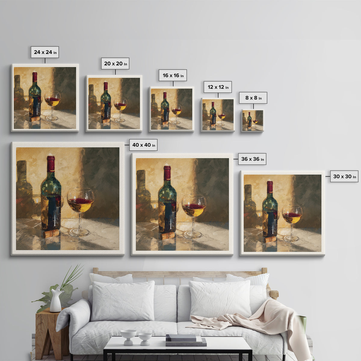 Wine Tasting Flight Rendered as Elegant Still Canvas Print, Winery Art, Gallery Wall Art, Winery Decor, Fine Art, Vineyard, WIN-1x1-10