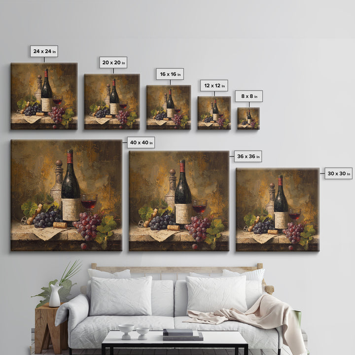 Old Cellar Key and Wine Label Shapes Framed Canvas Print, Winery Art, Wall Decor, Winery Decor, Fine Art, Vineyard, Kitchen Art, WIN-1x1-12