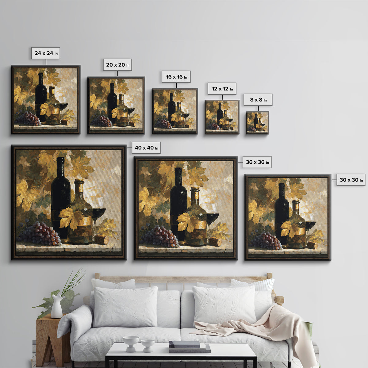 Black and Gold Wine Bottle Silhouette Framed Canvas Print, Winery Art, Kitchen Art, Winery Decor, Watercolor Art, Vineyard, WIN-1x1-16