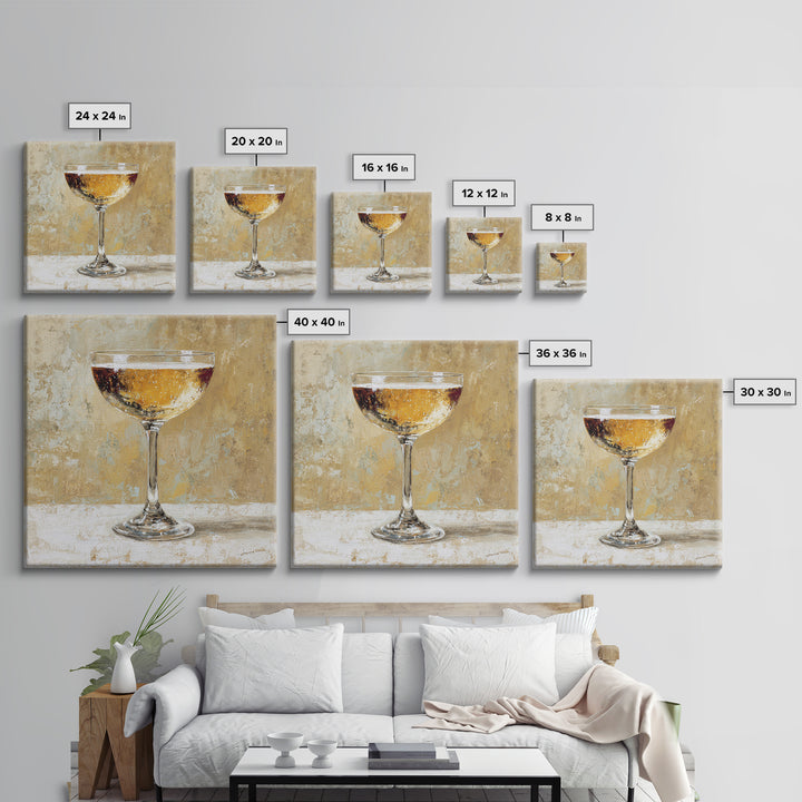 Champagne Coupe with Bubbles and Light Canvas Print, Winery Art, Kitchen Art, Winery Decor, Watercolor Art, Vineyard, WIN-1x1-19