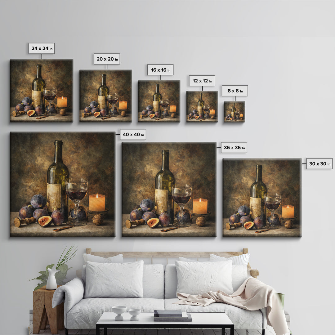 Wine Bottle and Glass Still Life Framed Canvas Print, Winery Art, Preppy Wall Art, Winery Decor, Vineyard, Statement Artwork, WIN-1x1-2