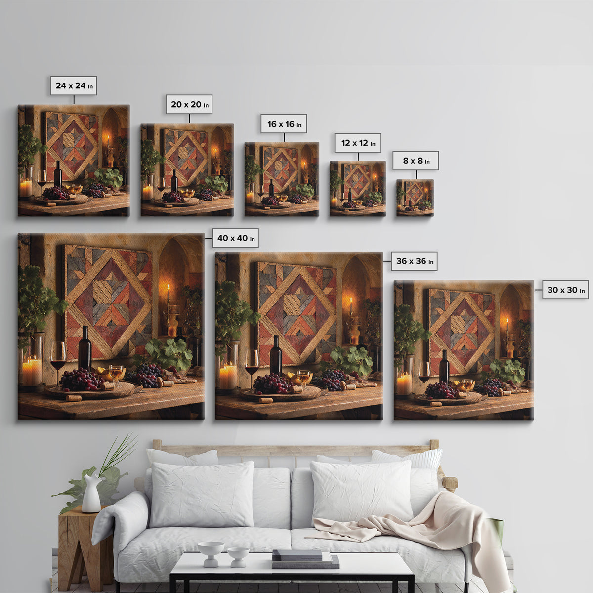 Corks Arranged as Geometric Pattern Framed Canvas Print, Winery Art, Landscape Art, Winery Decor, Fine Art, Vineyard, WIN-1x1-42