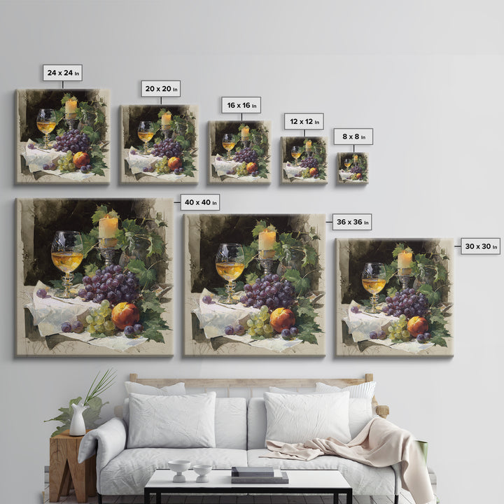 Champagne Grapes and White Linen Still Life Canvas Print, Winery Art, Fine Art Print, Winery Decor, Abstract Art, Vineyard, WIN-1x1-5