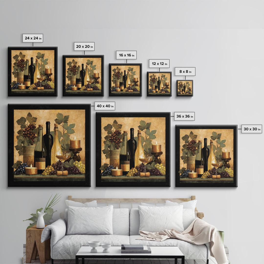 Black and Gold Wine Bottle Silhouette Framed Canvas Print, Winery Art, Wall Art Print, Winery Decor, Fine Art, Vineyard, WIN-1x1-64
