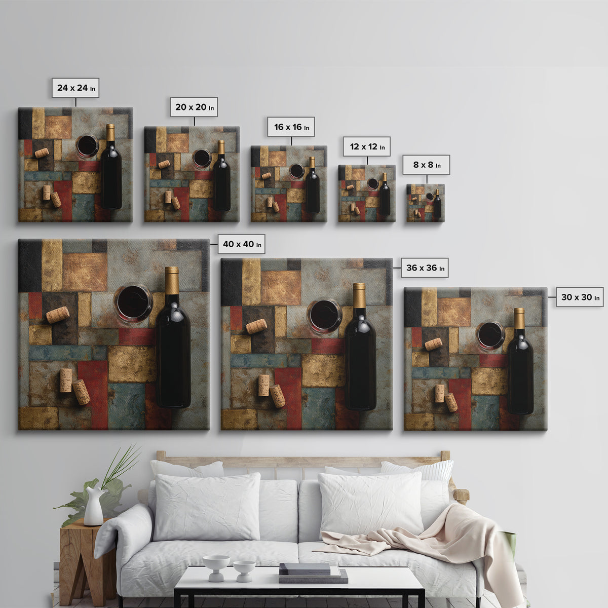 Corks Arranged as Geometric Pattern Framed Canvas Print, Winery Art, Landscape Art, Winery Decor, Fine Art, Vineyard, WIN-1x1-66