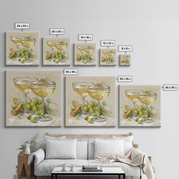 Champagne Coupe with Bubbles and Light Framed Canvas Print, Winery Art, Modern Decor, Winery Decor, Fine Art, Vineyard, WIN-1x1-67