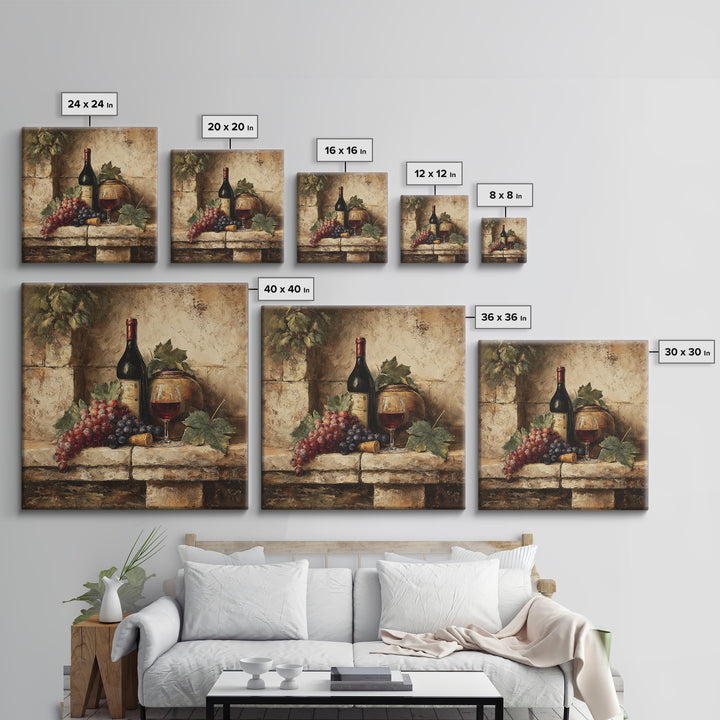 Italian Villa Vineyard Landscape Framed Canvas Print, Winery Art, Preppy Wall Art, Winery Decor, Oil Painting, Vineyard, WIN-1x1-68