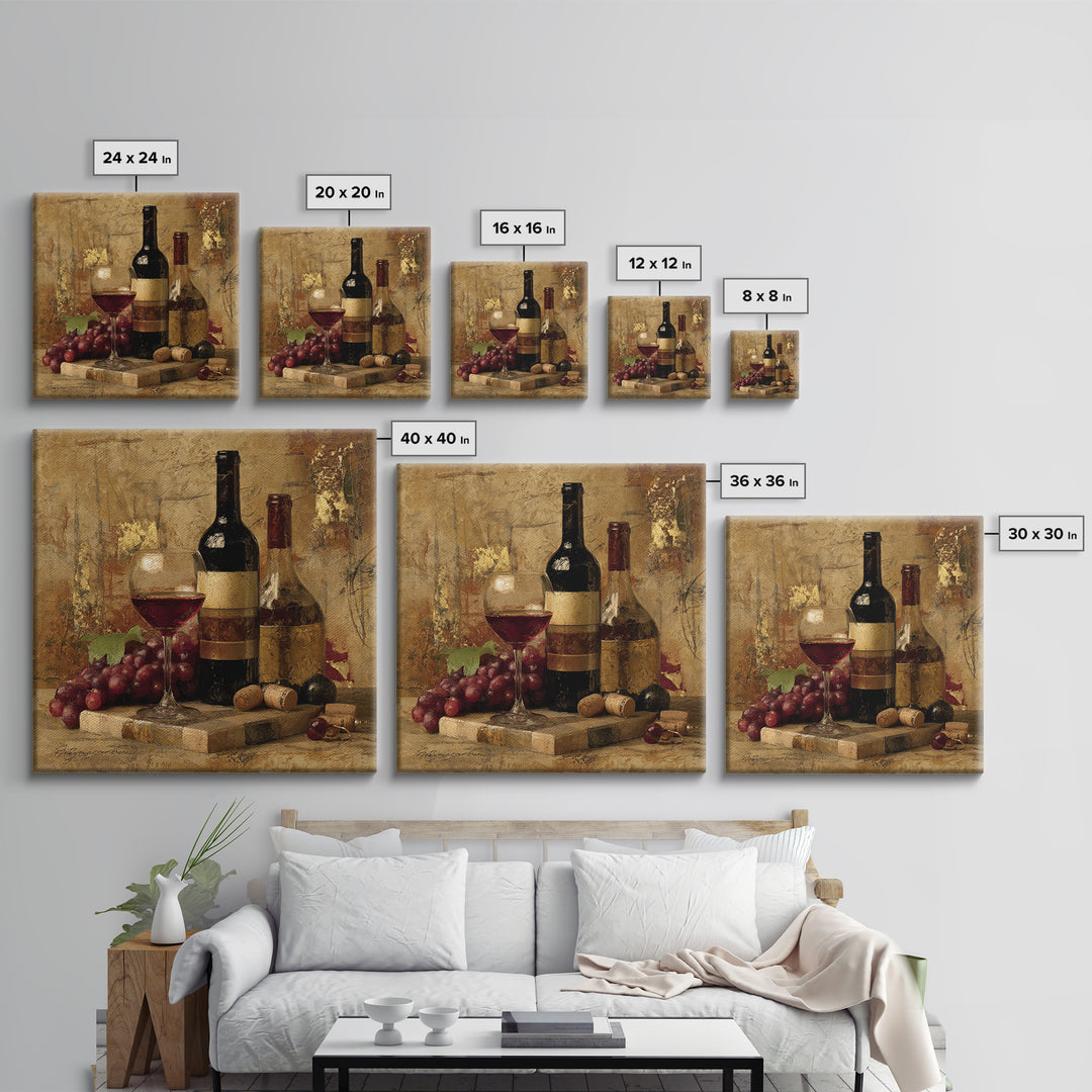 Burgundy Abstract with Gold Accents Framed Canvas Print, Winery Art, Living Room Art, Winery Decor, Abstract Art, Vineyard, WIN-1x1-71