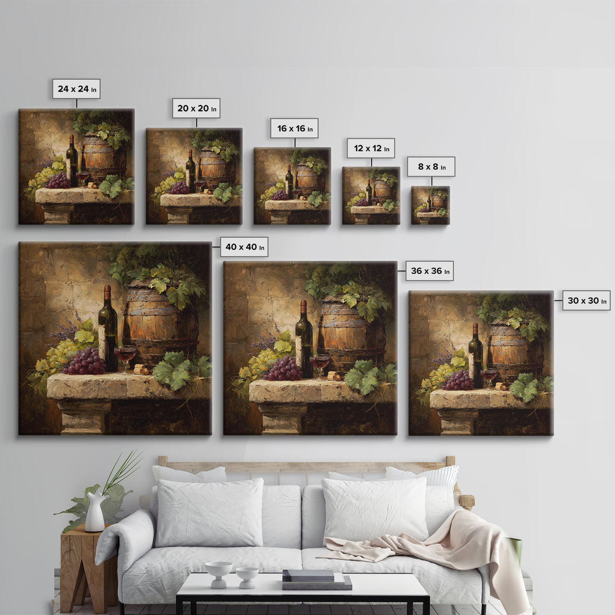 Wine Barrel with Lavender and Sunlight Framed Canvas Print, Winery Art, Statement Artwork, Winery Decor, Fine Art, Vineyard, WIN-1x1-78