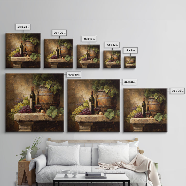 Wine Barrel with Lavender and Sunlight Framed Canvas Print, Winery Art, Statement Artwork, Winery Decor, Fine Art, Vineyard, WIN-1x1-78