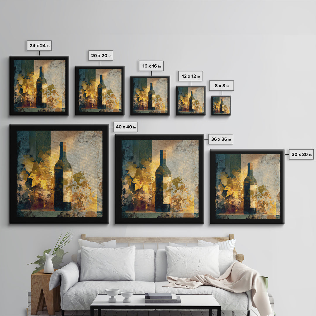 Black and Gold Wine Bottle Silhouette Framed Canvas Print, Winery Art, Minimalist Decor, Winery Decor, Fine Art, Vineyard, WIN-1x1-88
