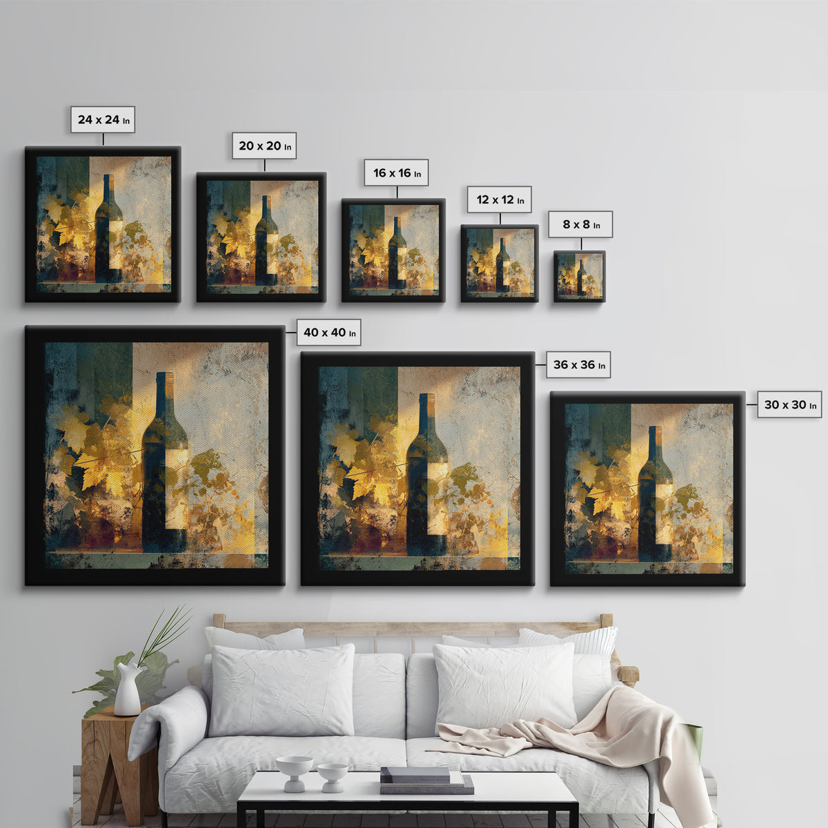 Black and Gold Wine Bottle Silhouette Framed Canvas Print, Winery Art, Minimalist Decor, Winery Decor, Fine Art, Vineyard, WIN-1x1-88