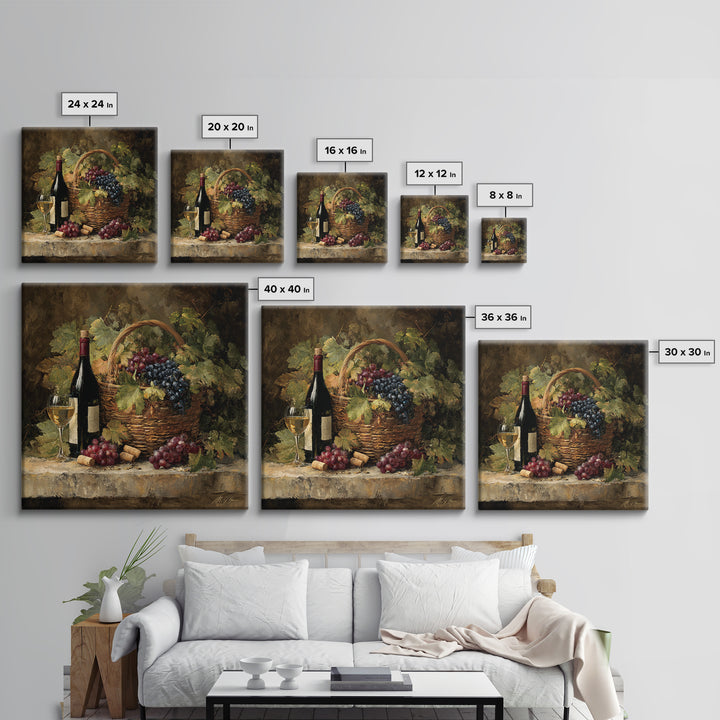 Wine Harvest Basket Canvas Print, Winery Art, Modern Decor, Winery Decor, Fine Art, Vineyard, Wall Decor, Painting, Art Print, WIN-1x1-94