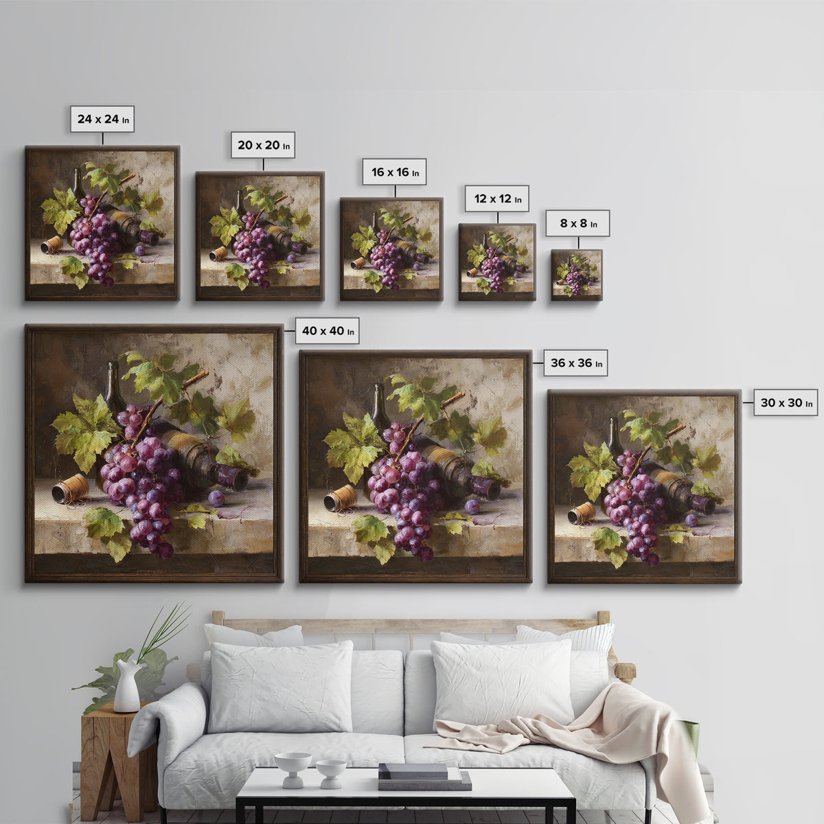 Grapevine Branch with Purple Grapes and Leaves Canvas Print, Winery Art, Art Print, Winery Decor, Fine Art, Vineyard, WIN-1x1-97