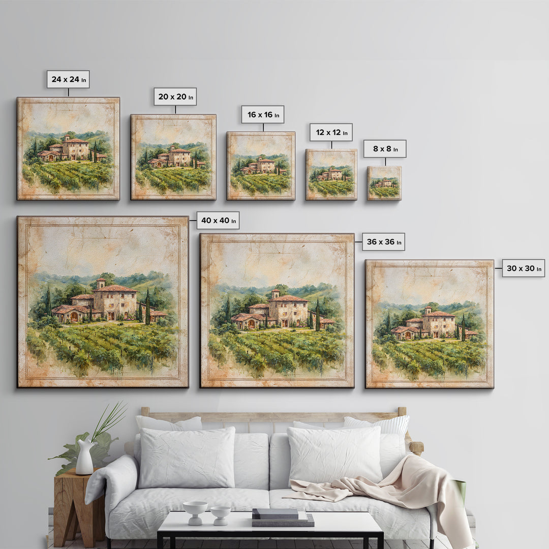 Tuscan Vineyard at Golden Hour Canvas Print, Winery Art, Wall Decor, Winery Decor, Vineyard, Kitchen Art, Living Room Decor, WIN-1x1-99