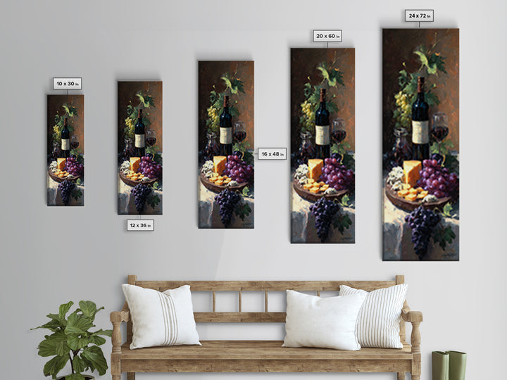 Charcuterie Board with Grapes and Cheese Canvas Print, Winery Art, Cocktail Wall Art, Winery Decor, Watercolor Art, Vineyard, WIN-1x3-1