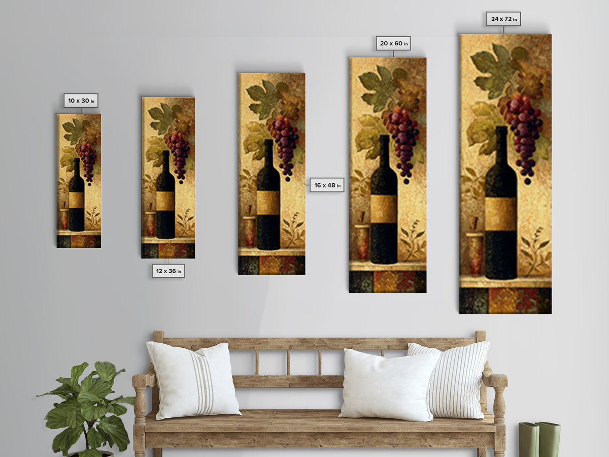 Black and Gold Wine Bottle Silhouette Canvas Print, Winery Art, Bar Art, Winery Decor, Fine Art, Vineyard, Textured Painting, WIN-1x3-100