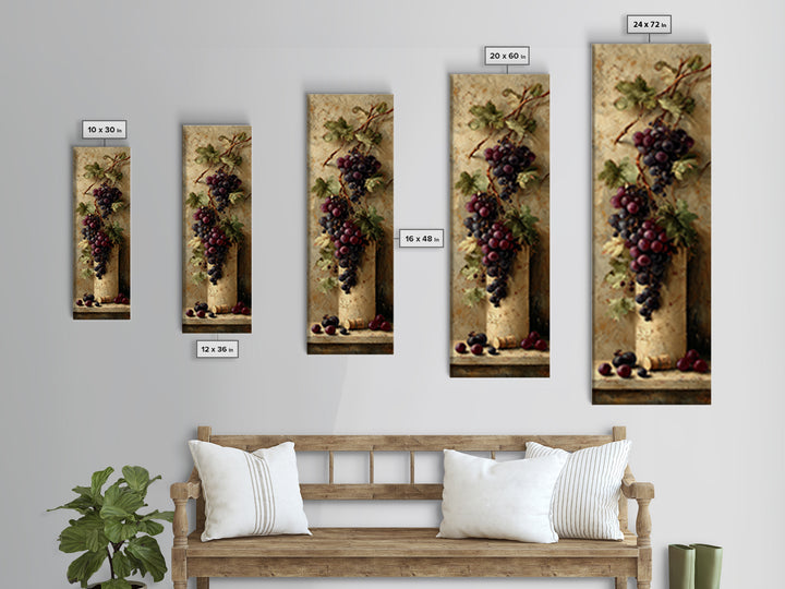 Grapevine Branch with Purple Grapes and Leaves Canvas Print, Winery Art, Minimalist Decor, Winery Decor, Oil Painting, Vineyard, WIN-1x3-13