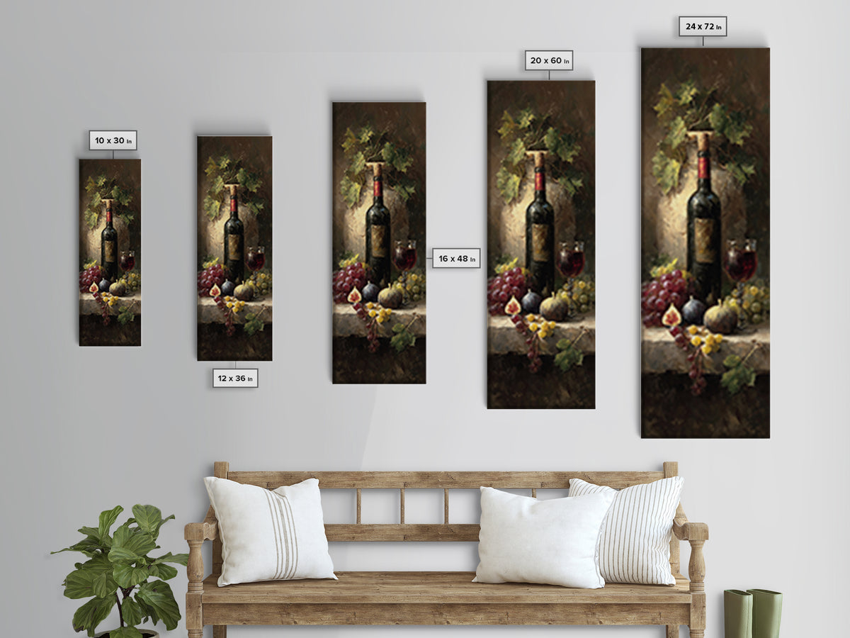 Wine Bottle and Glass Still Life Canvas Print, Winery Art, Gallery Decor, Winery Decor, Fine Art, Vineyard, Wall Art, WIN-1x3-14