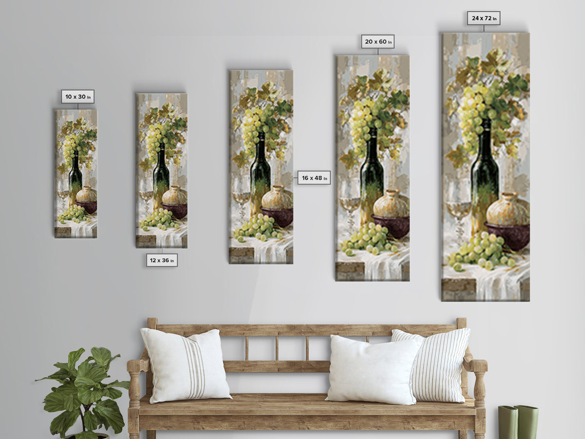 Champagne Grapes and White Linen Still Life Canvas Print, Winery Art, Art, Winery Decor, Fine Art, Vineyard, Farmhouse Decor, WIN-1x3-17