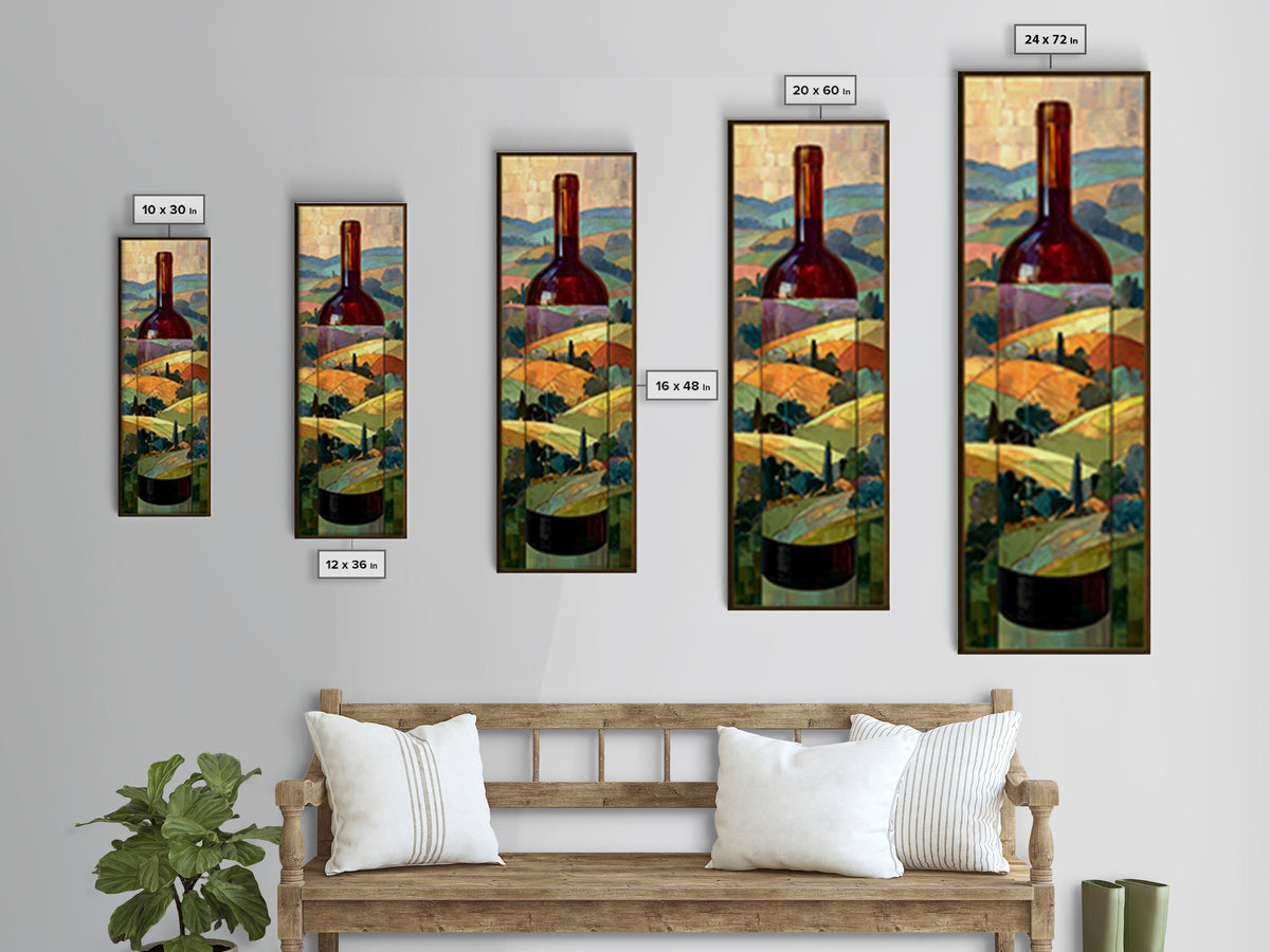 French Vineyard Hills Framed Canvas Print, Winery Art, Art, Winery Decor, Fine Art, Vineyard, Farmhouse Decor, Kitchen Art, WIN-1x3-20