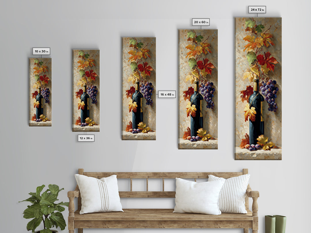 Vine Leaves Turning Autumn Red and Gold Canvas Print, Winery Art, Framed Art, Winery Decor, Fine Art, Vineyard, Landscape Art, WIN-1x3-23