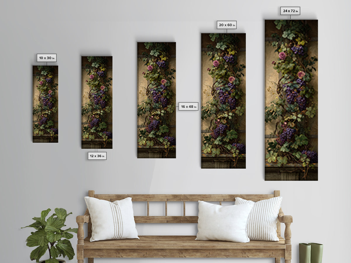 Vineyard Gate with Climbing Roses Canvas Print, Winery Art, Farmhouse Decor, Winery Decor, Oil Painting, Vineyard, Bar Art, WIN-1x3-27
