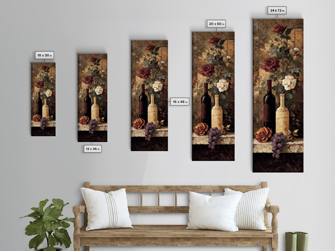 Vineyard Gate with Climbing Roses Framed Canvas Print, Winery Art, Oil Painting, Winery Decor, Watercolor Art, Vineyard, WIN-1x3-3