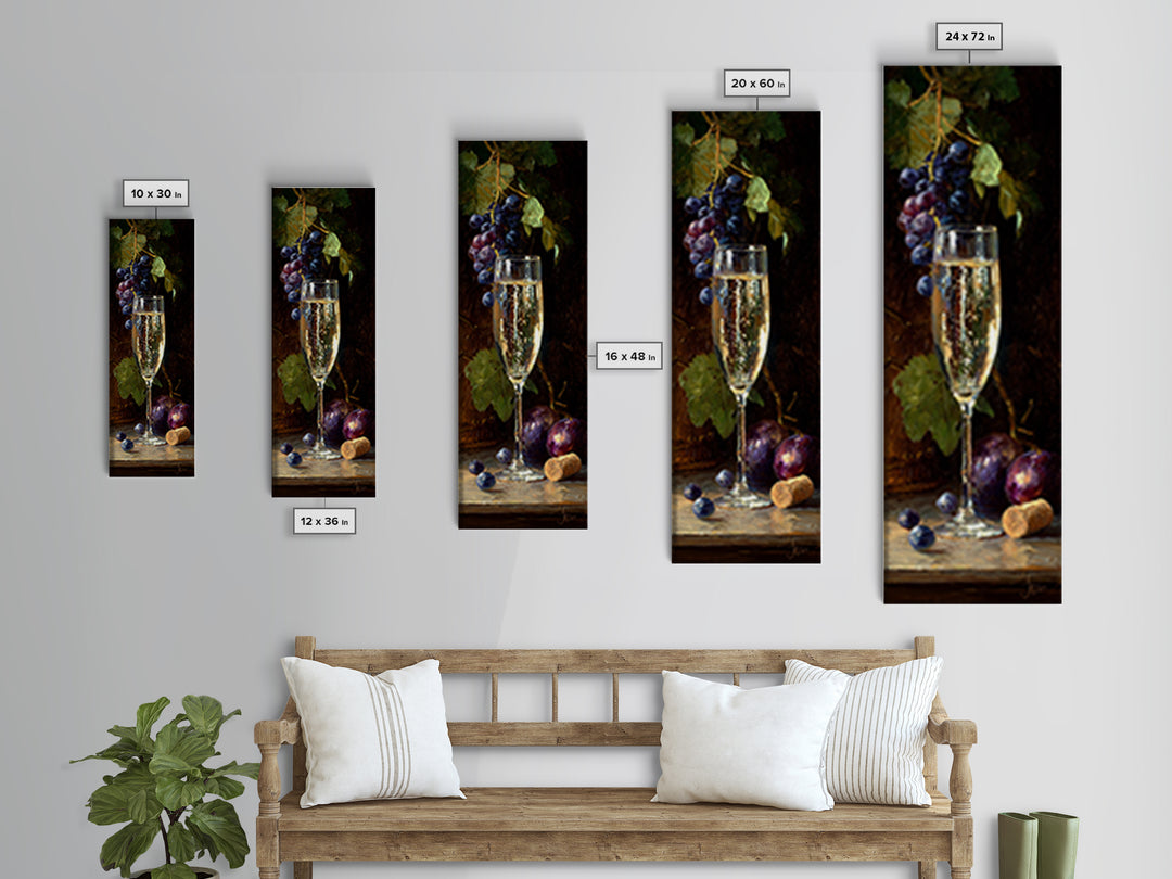 Champagne Coupe with Bubbles and Light Framed Canvas Print, Winery Art, Kitchen Art, Winery Decor, Watercolor Art, Vineyard, WIN-1x3-31