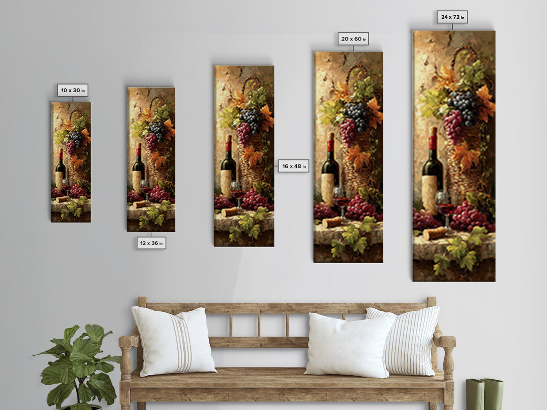 Wine Harvest Basket Framed Canvas Print, Winery Art, Cocktail Wall Art, Winery Decor, Watercolor Art, Vineyard, WIN-1x3-34
