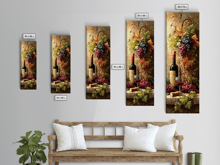 Wine Harvest Basket Framed Canvas Print, Winery Art, Cocktail Wall Art, Winery Decor, Watercolor Art, Vineyard, WIN-1x3-34
