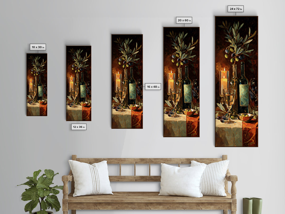 Olive Branch and Wine Glass Mediterranean Still Framed Canvas Print, Winery Art, Print, Winery Decor, Fine Art, Vineyard, WIN-1x3-36