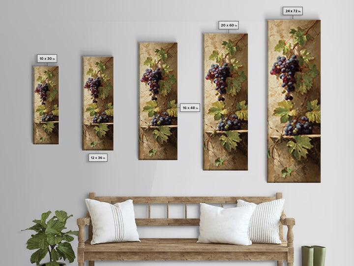 Grapevine Branch with Purple Grapes and Leaves Canvas Print, Winery Art, Minimalist Decor, Winery Decor, Oil Painting, Vineyard, WIN-1x3-37