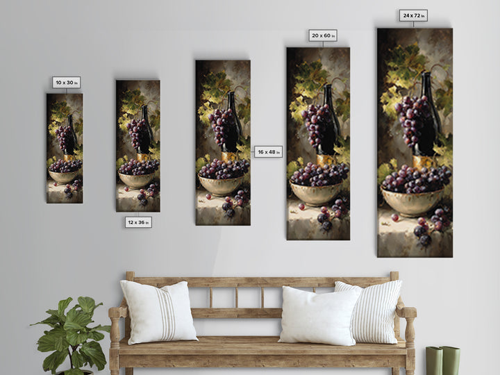 Grapes in a Ceramic Bowl with Shadows Framed Canvas Print, Winery Art, Wall Art, Winery Decor, Oil Painting, Vineyard, WIN-1x3-45